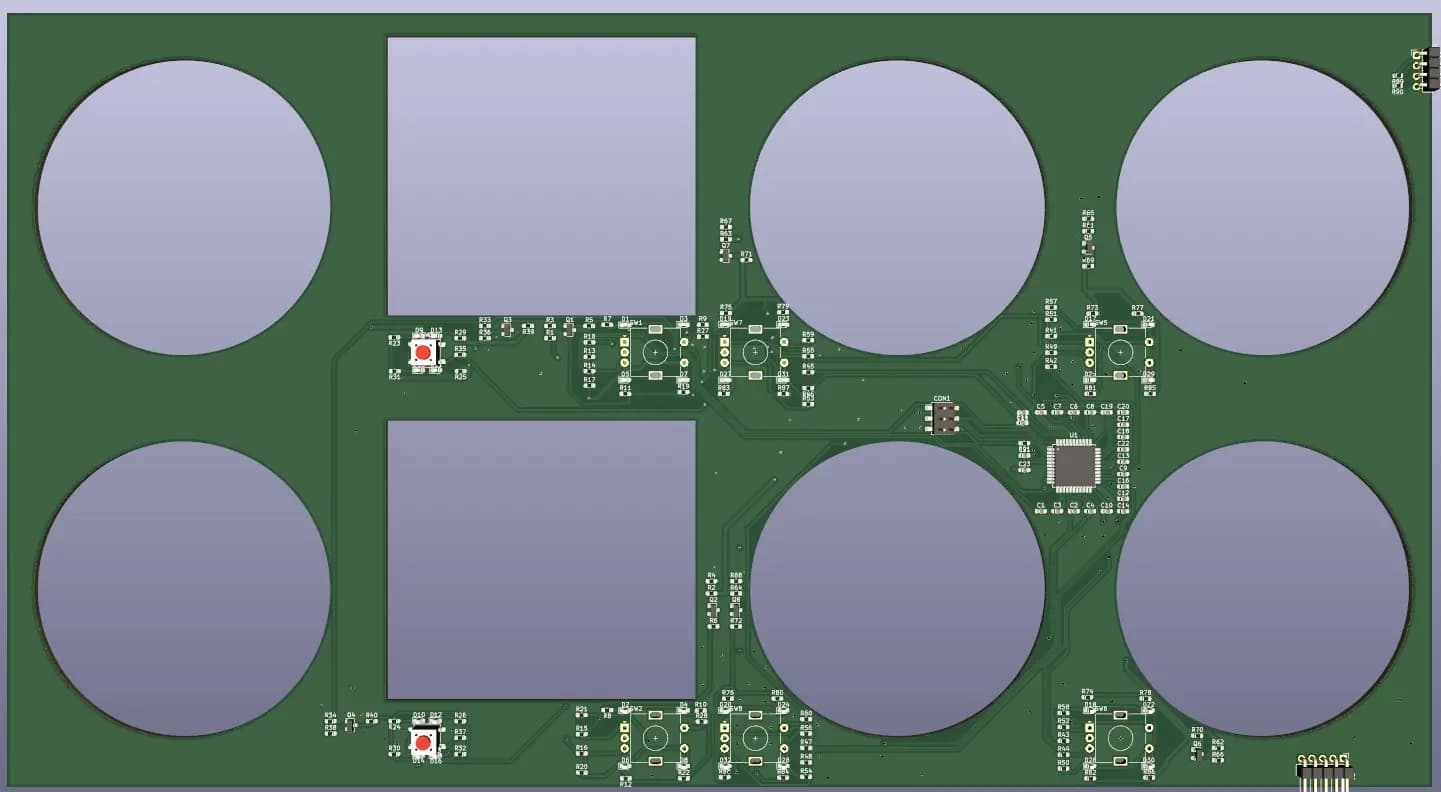 A PCB for the six pack panel for the C-172 simulator