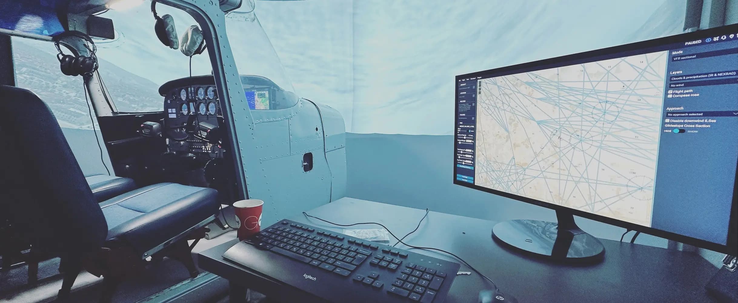 C-172 Flight Simulator with instructor station and student pilot cockpit