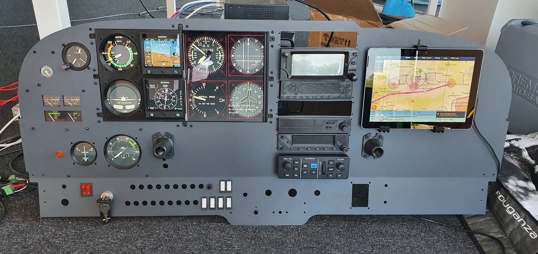A glass cockpit sandwich panel diagram for the C-172 simulator