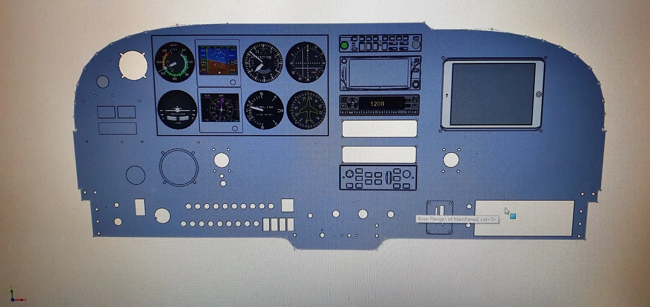 A CAD model for the six pack avioncs panel
