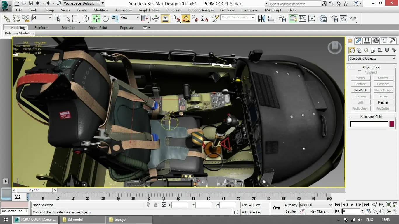 Modeling the cockpit with side panels of a Pilatus PC-9M flight simulator
