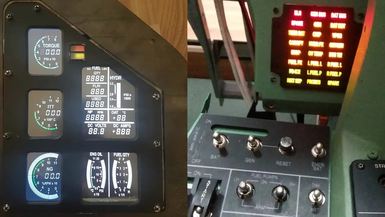 Pilatus PC-9M Flight Simulator`s engine instruments display panel and annunciator panel
